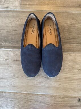 Charix 41 blue suede leather espadrille loafers slip ons
